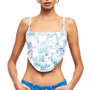Lioness satin blue and white corset top